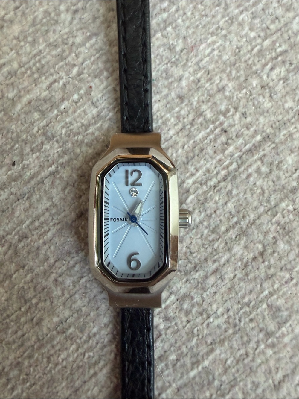 Fossil Silver-Tone/ light blue Women's Watch with Black Leather Strap and box - Picture 4 of 12